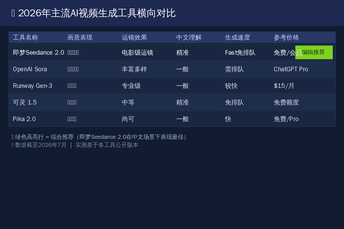 AI视频工具对比表