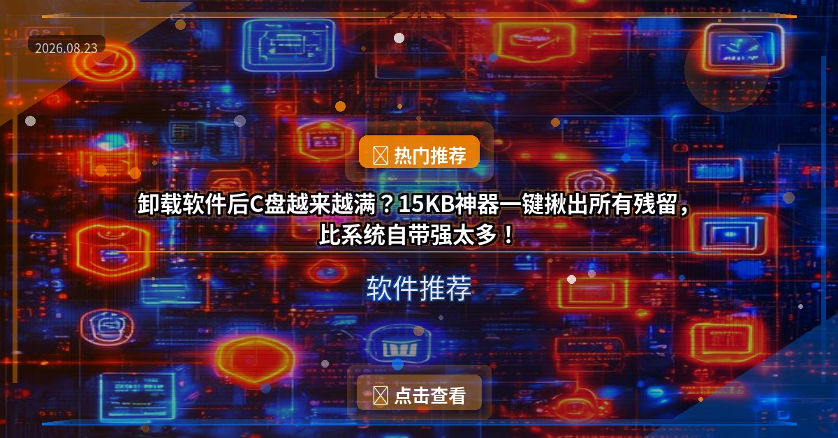 卸载软件后C盘越来越满？15KB神器一键揪出所有残留，比系统自带强太多！