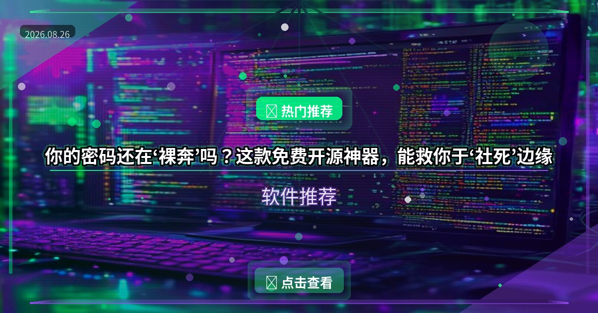 你的密码还在‘裸奔’吗？这款免费开源神器，能救你于‘社死’边缘