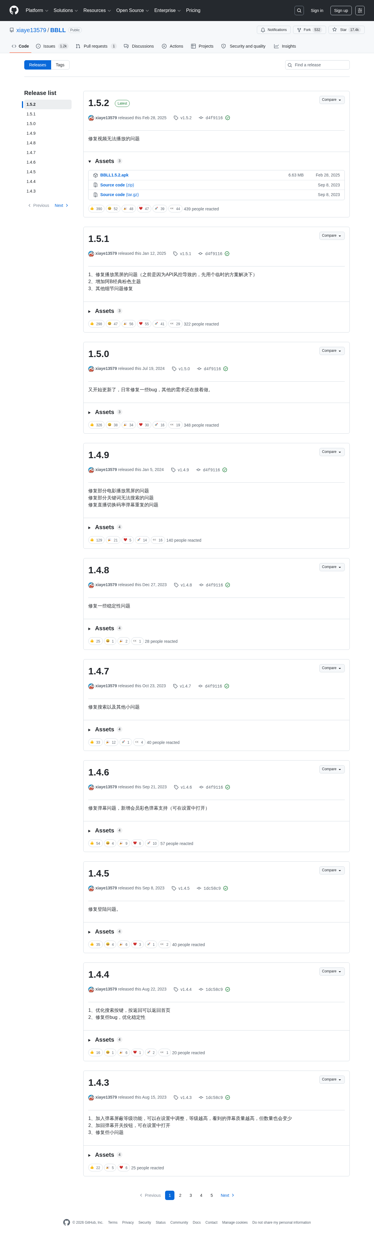 BBLL Releases页面