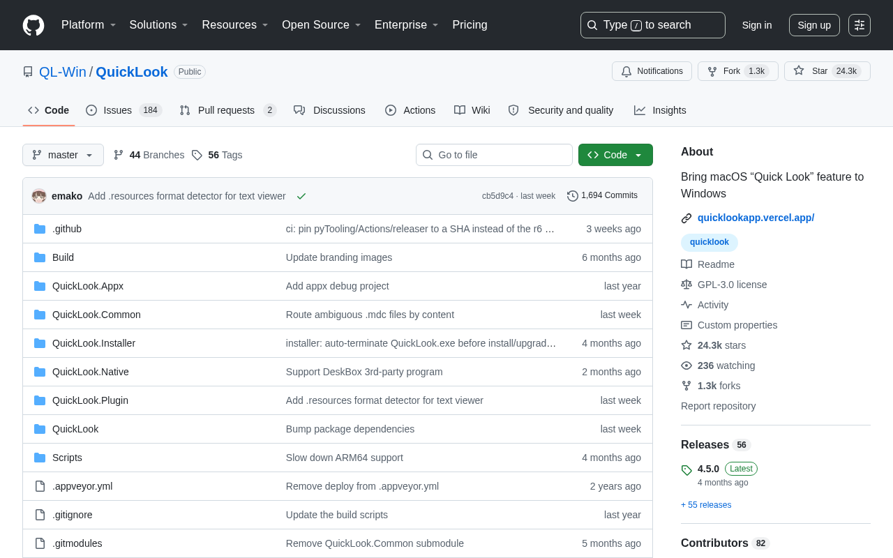 QuickLook GitHub页面