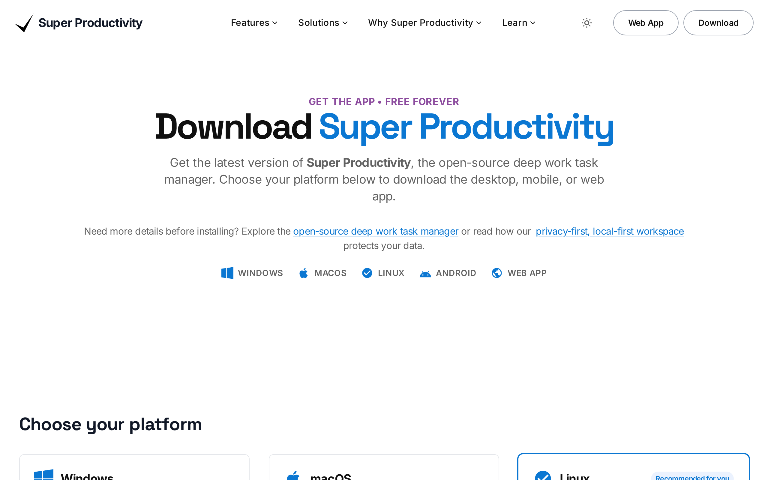 Super Productivity 下载页面