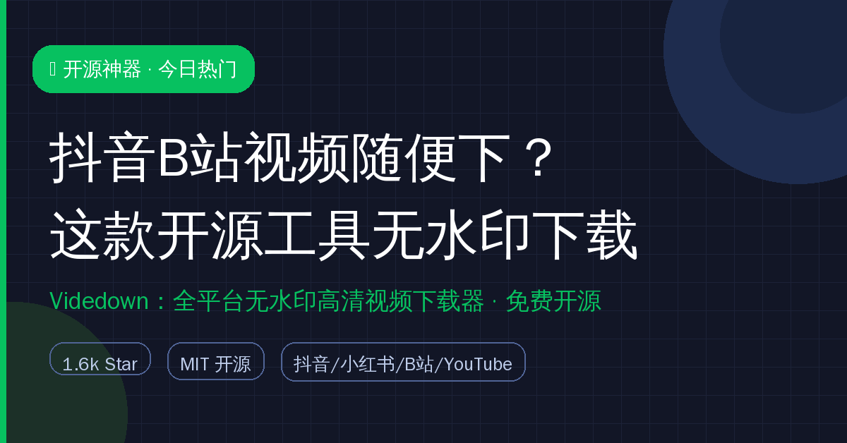 抖音B站视频想下载？Videdown开源工具无水印下载全平台视频，粘贴链接就能下（保姆级教程）