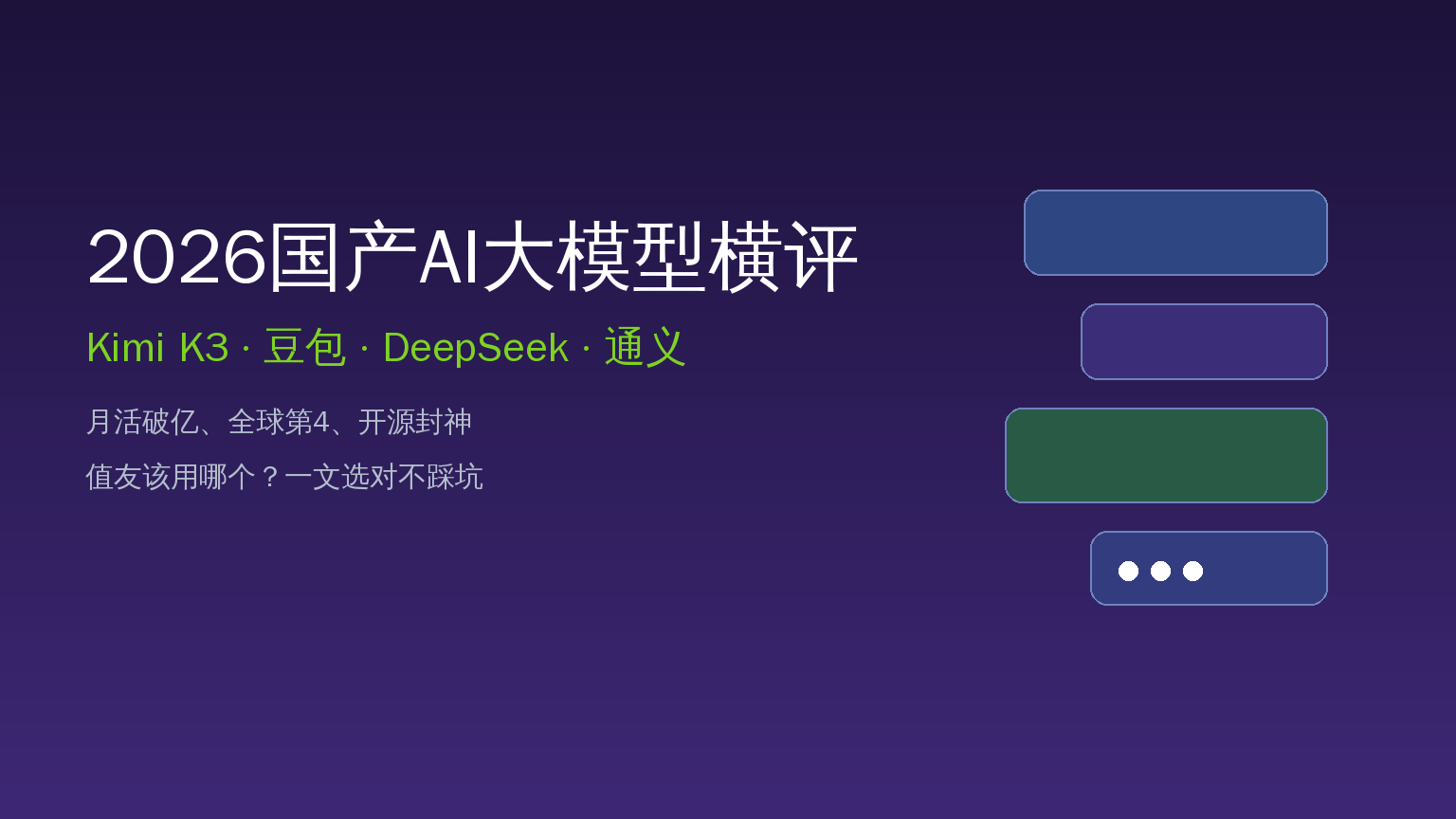 Kimi K3登顶全球第4！2026国产AI大模型横评：豆包/DeepSeek/通义谁是你的本命AI？
