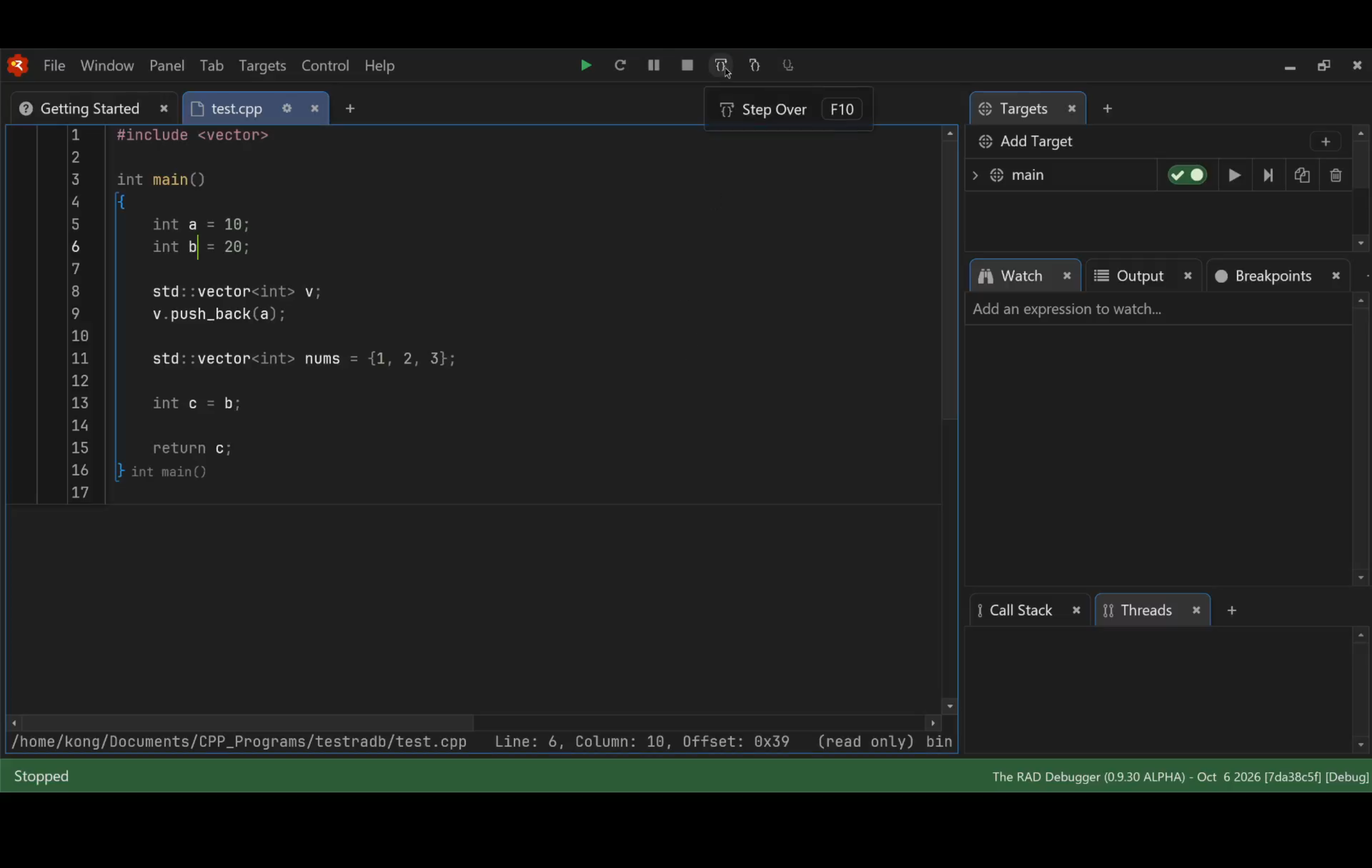 RAD Debugger Linux 下调试界面