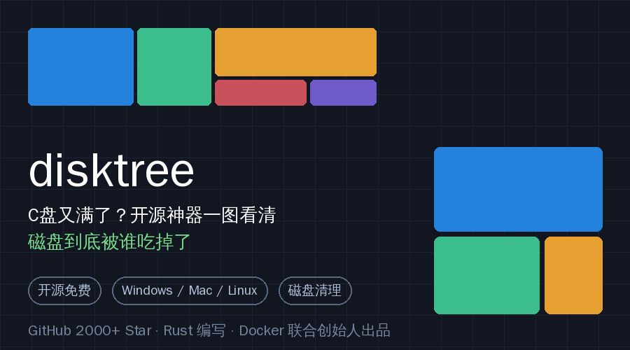 C盘又满了？开源神器 disktree 一图看清磁盘被谁吃掉（Docker联合创始人出品）