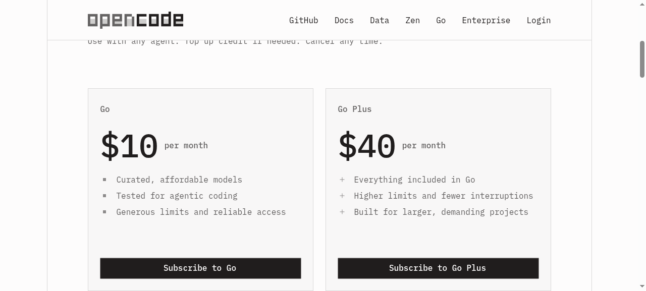 OpenCode Go 价格卡片截图