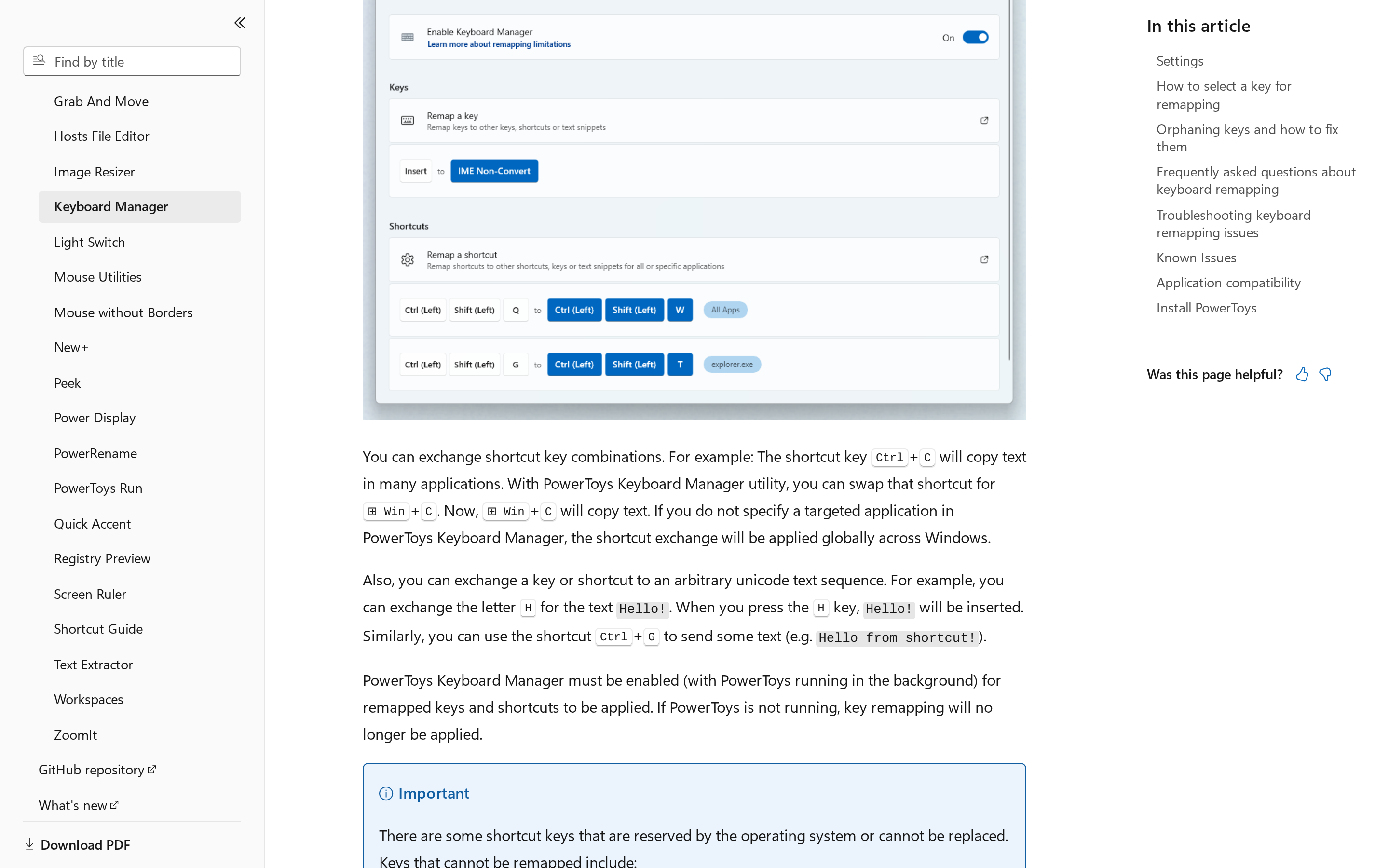 Keyboard Manager 设置界面