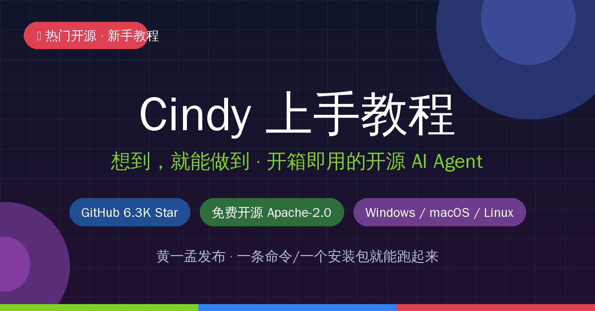 Cindy新手使用教程：黄一孟开源的AI Agent，装完就能在电脑上真干活，附全平台下载直链（2026-10-27）