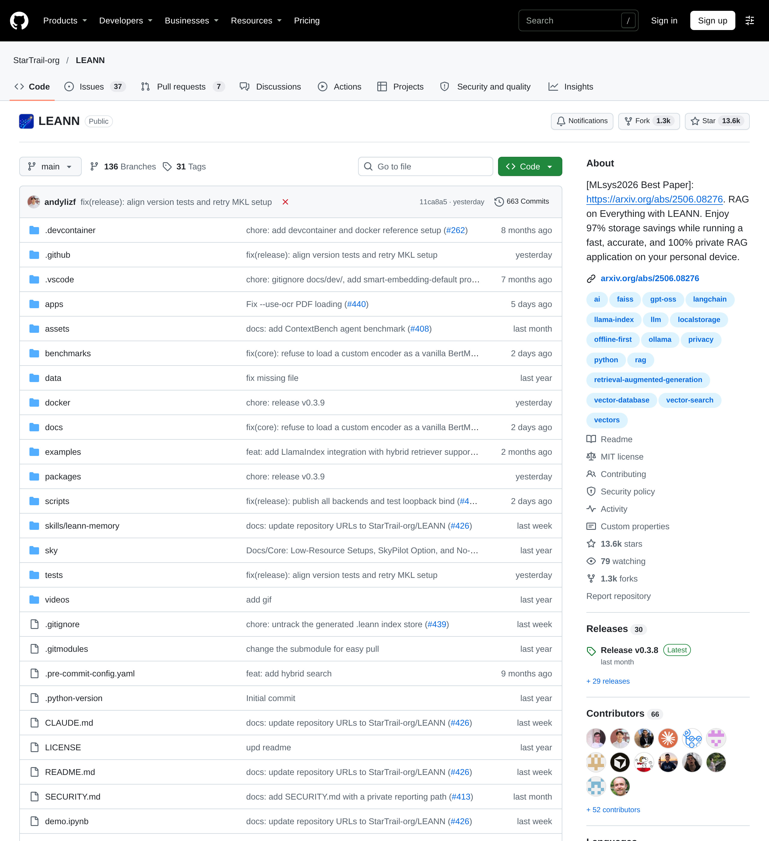 LEANN GitHub 仓库页